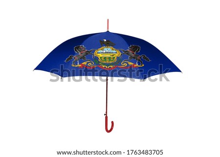 Umbrella with flag of State of Pennsylvania isolated on white background.