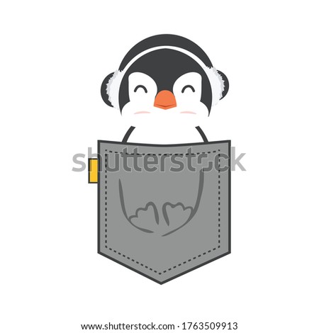 Penguin with ear muffs vector in the pocket Flat Style Design