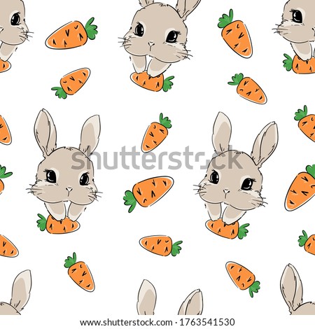 Seamless pattern Cute Bunny and carrots, print design rabbit background, children print textile design. Vector