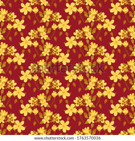 Hand-drawn seamless pattern with floral print. Abstract garden flowers on  red background. Vector pattern for printing on fabric, gift wrapping, covers, wallpapers.