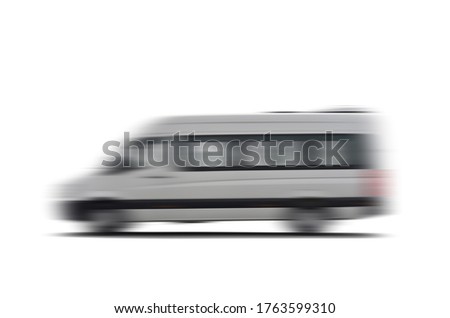 motion blur of minibus which is isolated on white background