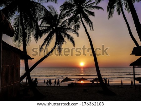 Beautiful golden sunset on the beach, GOA, India 