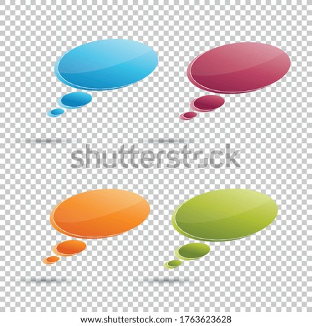 speech bubbles in different colors 3d  set on the checked transparent background. Vector illustration. Eps 10 vector file.
