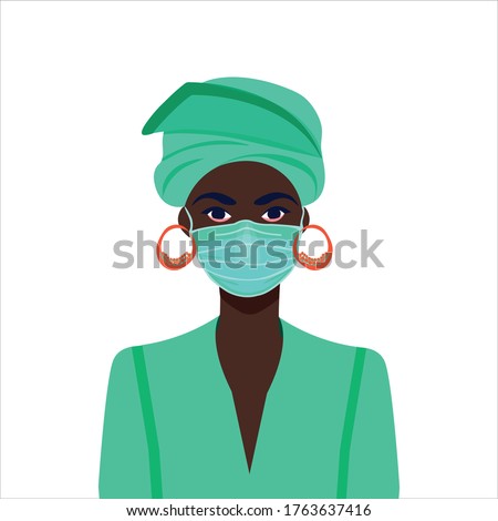 Black life matters. African american girl in the mask. COVID-19 conceptual vector illustration. Protection against coronavirus or respiratory virus. Prevention of respiratory tract infections.