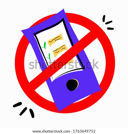 Stock vector illustration of digital detox concept.The smartphone is crossed out with a prohibition sign. Stop dependence on digital information channels. Emotional and psychological health.