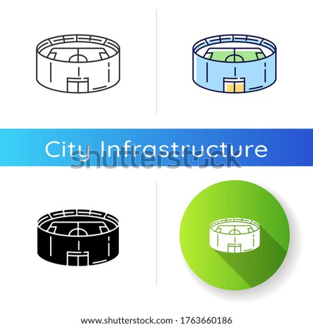 Stadium icon. Sporting arena for baseball championship. Competition match. Basketball league game. Play public match. Linear black and RGB color styles. Isolated vector illustrations