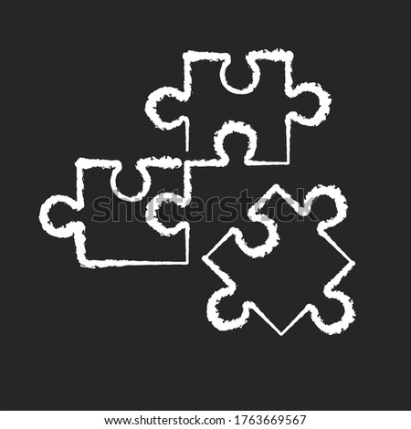 Logic chalk white icon on black background. Formal science, analytical thinking, intellectual entertainment. Scientific discipline. Jigsaw puzzle pieces Isolated vector chalkboard illustration Royalty-Free Stock Photo #1763669567