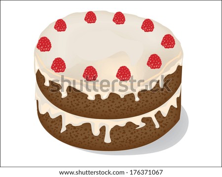 cake with raspberries on a white background