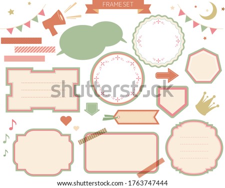 Vector illustration set of various frames. Tags, frames, frames, sticky notes, ribbons, speech bubbles, headlines, flags, megaphones, crowns