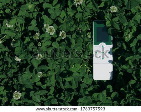 Ecotester on a green background from clover                               