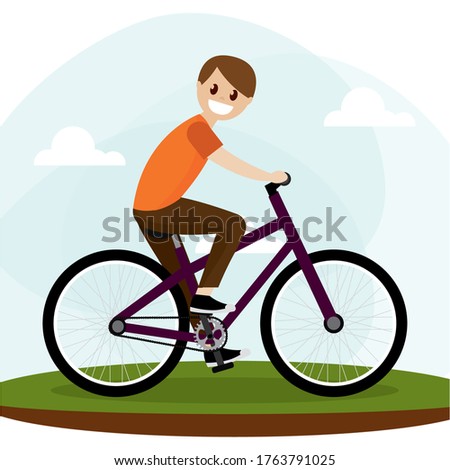 Man in a bike over a natural landscape. Bike trips - Vector