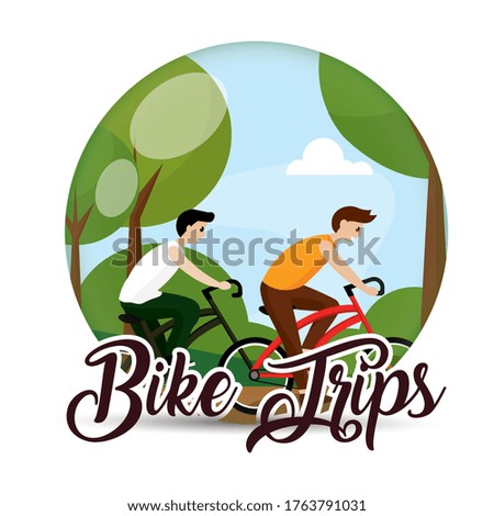 Men in a bike over a naturla landscape - Vector