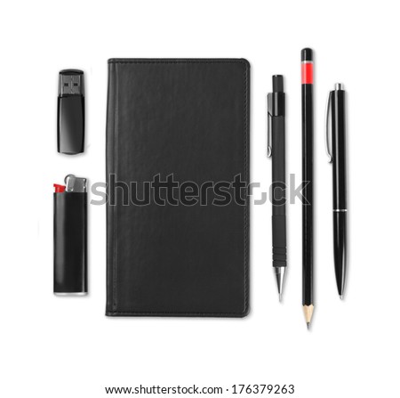 Black Elements of corporate identity, set of office stationery, isolated on white background