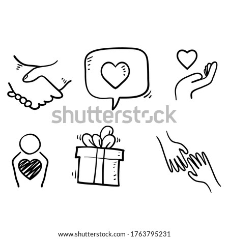 hand drawn Friendship and love doodle icons. Interaction, Mutual understanding and assistance business. Trust, social responsibility icons. vector Royalty-Free Stock Photo #1763795231
