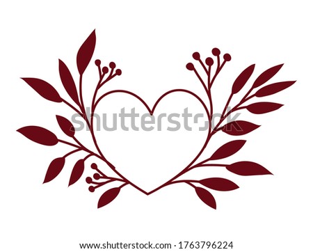 Heart with leaves design of love passion and romantic theme Vector illustration