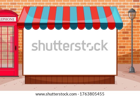 Blank banner with awning in city on brick wall scene illustration