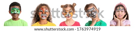 Funny little children with face painting on white background Royalty-Free Stock Photo #1763974919