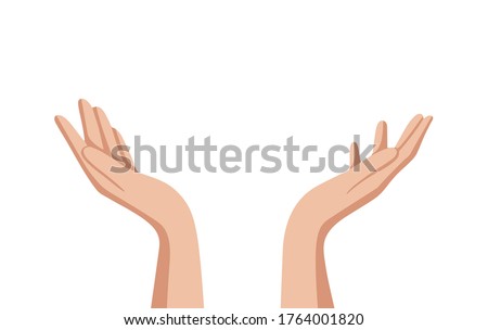 Hand drawn cupped hands illustration. Raised hands vector concept. Volunteering charity, votes, support, hope and peace. Vector human open hands isolated on white background Royalty-Free Stock Photo #1764001820