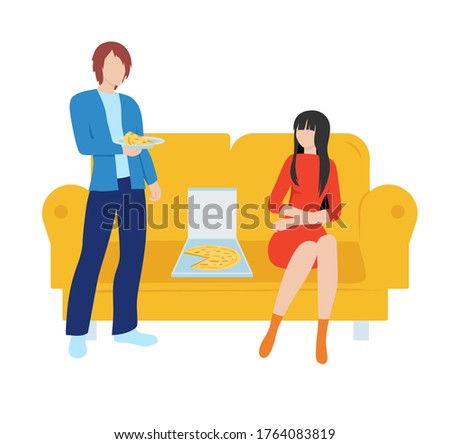 Wonderful evening background. Modern illustration slider site page. Movie night web banner. Family movie night concept. Time spent together vector. Time for pizza and movie design.