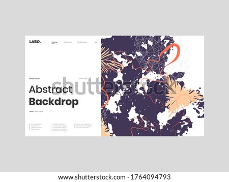 Abstract homepage illustration. Colorful lines, spots, map texture, polygons, paint strokes. Decorative chaotic background, backdrop. Hand drawn texture, different shapes and textures. Eps10 vector.
