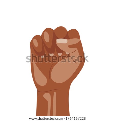 Black african american hand clenched fist isolated on white background. The concept of anti-racism, black lives matter. Stock vector illustration.