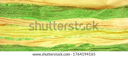 Background texture pattern, ornament, background, silk fabric, large strips of yellow green, separated by a strip of emerald gold, this fabric will decorate your design, you will be the best