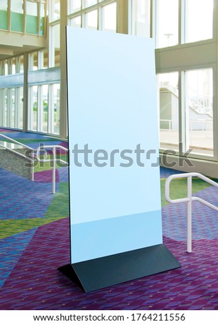 White and blue banner in a modern interior.
