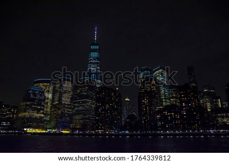New York City skyline by night. View from Hudson river, New York, USA, America. 