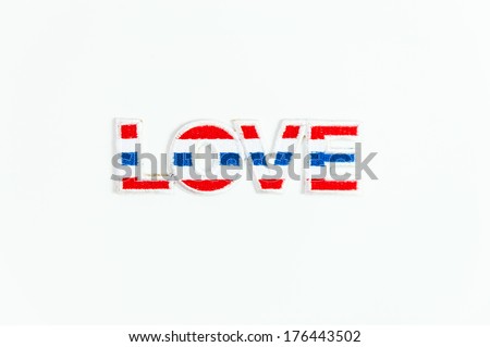 love text with Thailand flag coulor on white back ground