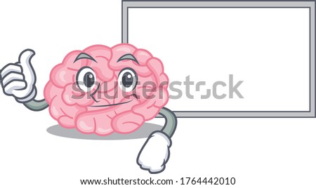 Humorous human brain cartoon design Thumbs up bring a white board