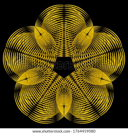 Round pattern with mandala line art style in golden color. Vector line art style background.