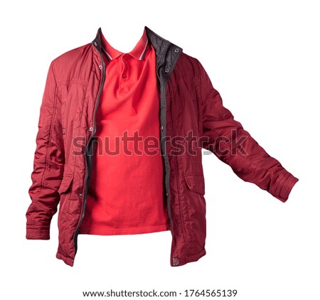 men's red t-shirt and red jacket isolated on white background.casual clothing