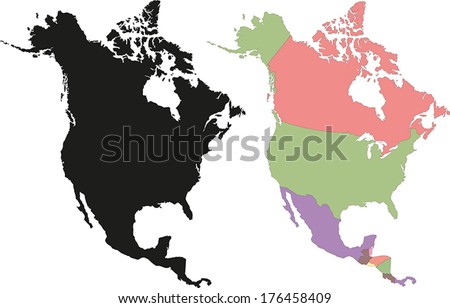 Highly Detailed Continent Silhouette and political map - North America Royalty-Free Stock Photo #176458409