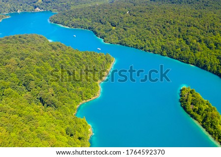 Aerial view of the Kozjak lake on the Plitvice Lakes National Park, Croatia Royalty-Free Stock Photo #1764592370