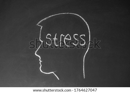 Stress concept. Male head and inscription stress on a chalk board.
