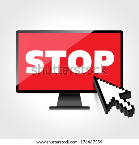 Stop word display on High-quality computer display, monitor screen.