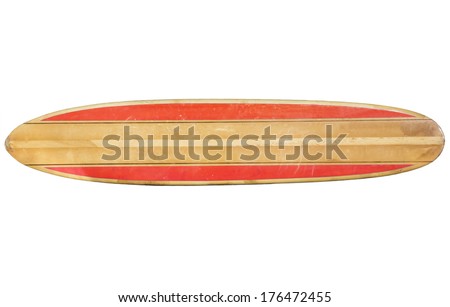 Vintage 60's Surfboard isolated on white Royalty-Free Stock Photo #176472455