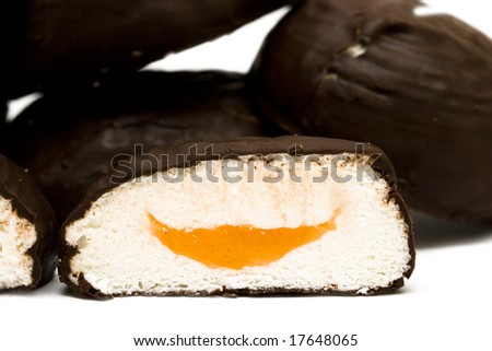 chocolate cakes on white background