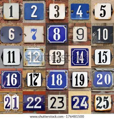 Collection of House numbers one to twenty-five