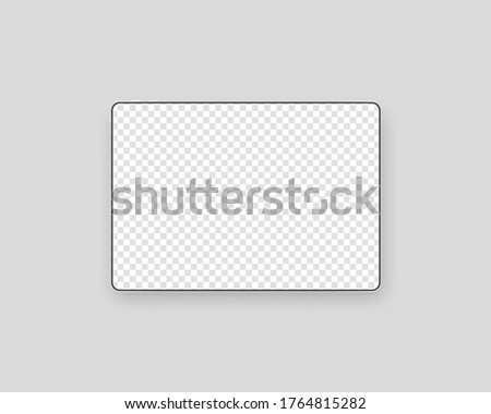 Modern tablet with transparent screen. Tablet mockup isolated on grey background. Template design. Realistic vector illustration.