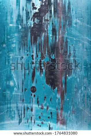 Weathered abstract background. Distressed texture. White dust scratches on blue black aged surface.