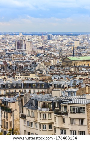 Panorama of Paris from the Sacre Coeur of Montmartre. Paris, France
