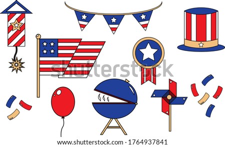 July 4th clip art cartoon collection flag hat banner pinwheel 