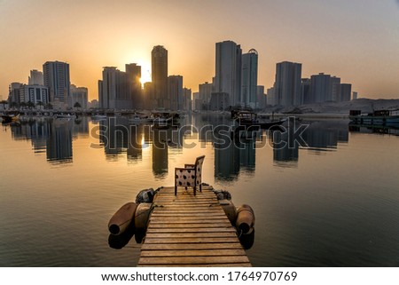 concept shot, a seat waiting, picture taken in sharjah creek
