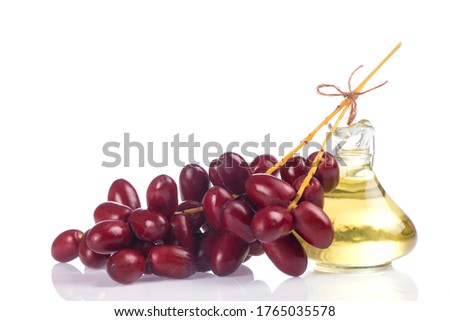 Volatile oil in Date Palm and fruits have medicinal properties and placed on a white background.