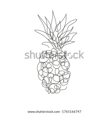 Decorative hand drawn pineapple fruit, design element. Can be used for cards, invitations, banners, posters, print design. Continuous line art style. Fruit, food theme