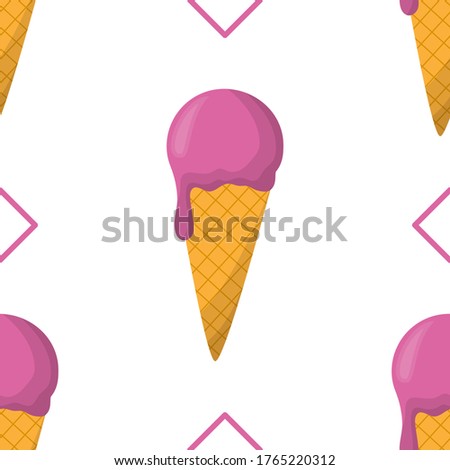 Ice cream seamless pattern. Endless texture with vector cartoon illustrations of yummy and delicious ice cream.