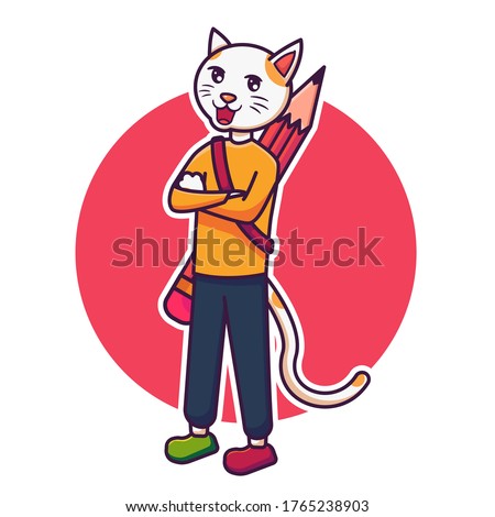 cat mascot template. cat and pencil vector