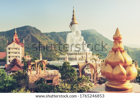 Thailand Temple with big Buddha statue. Asian culture and religion. Beautiful Landmark of Asia.