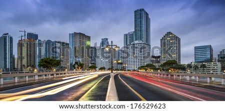 Miami, Florida skyline from Brickell Key.